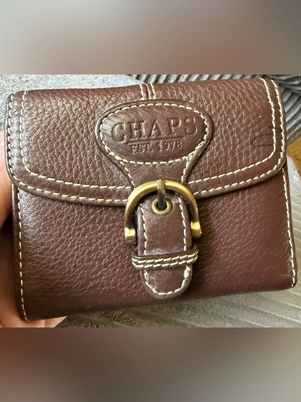 Chaps Brown Leather Women's Small Buckle Wallet